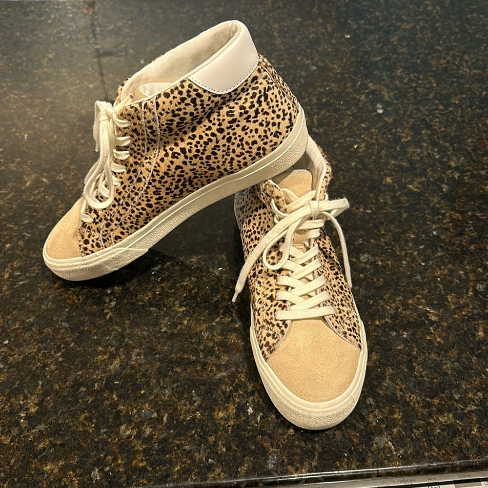 Madewell leopard print calf hair high top sneakers.  Size 9.5